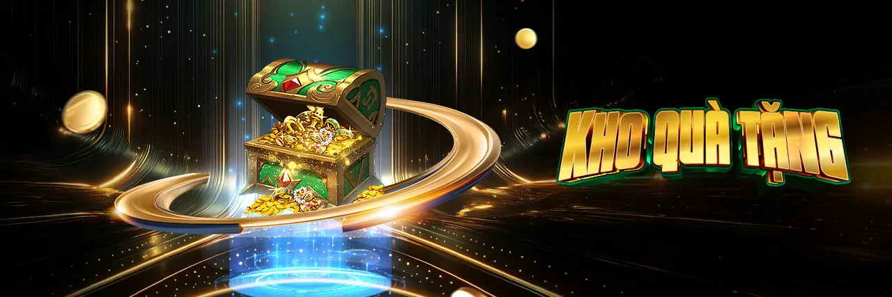 Hình ảnh chính của trò chơi Slot tại 8us với các biểu tượng may mắn và hiệu ứng ánh sáng xanh vàng